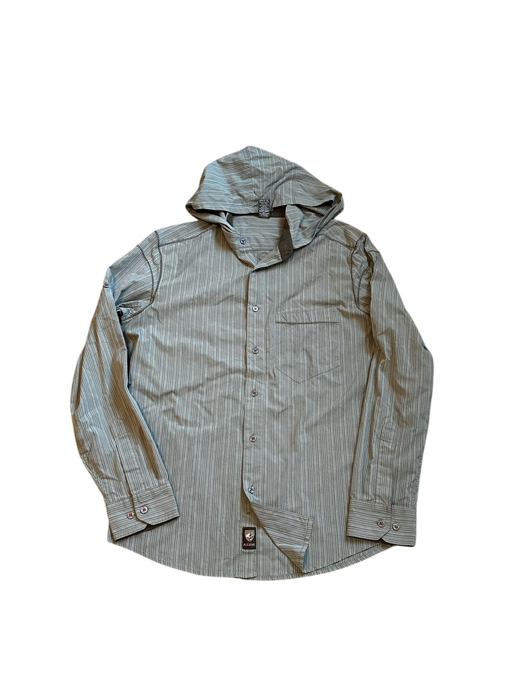 KÜHL Mens Medium Ionik Hooded Button-Down Long Sleeve Shirt Gray Outdoors Hiking